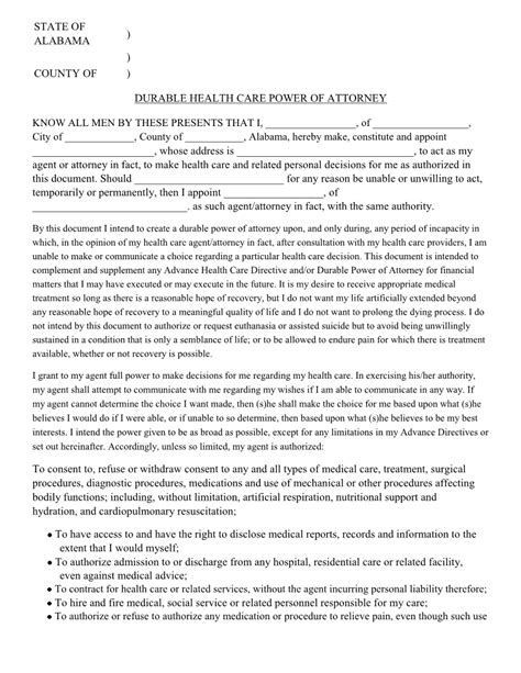 Printable Power Of Attorney Form Alabama