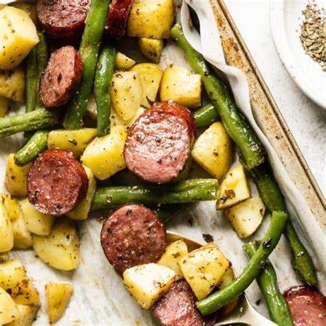 Sheet Pan Sausage With Potatoes Green Beans The Whole Cook