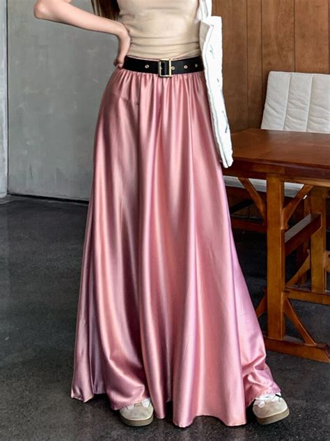 TIGENA 98cm Women Maxi Satin Skirt With Belt 2023 New Summer Vintage