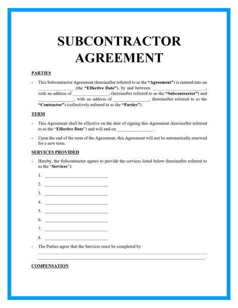 Construction Free Printable Subcontractor Agreement Printable Templates