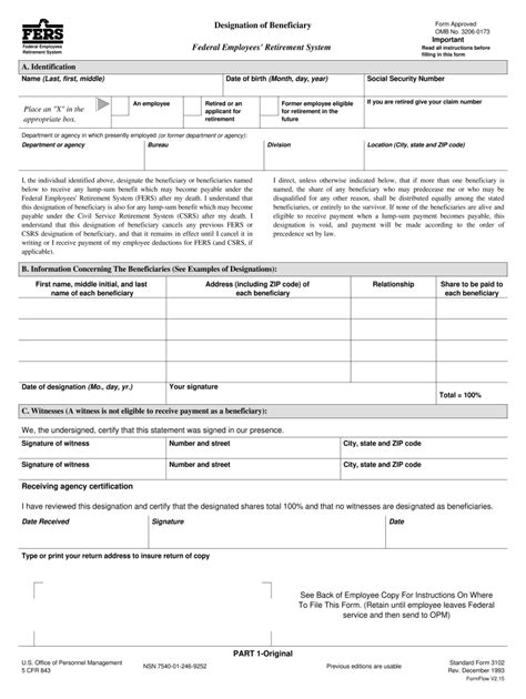 1993 Form Opm Sf 3102 Fill Online Printable Fillable Blank Pdffiller