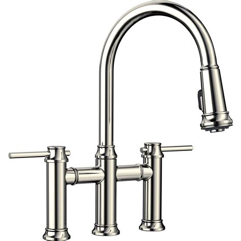 A kitchen faucet is a pretty straightforward piece of fixture. Blanco Empressa 2-Handle Bridge Kitchen Faucet with Pull ...