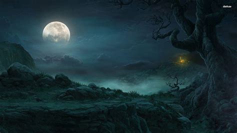 Scary Castles Fantasy Tree House Night Moon Sky Forest 1920x1080 Hd