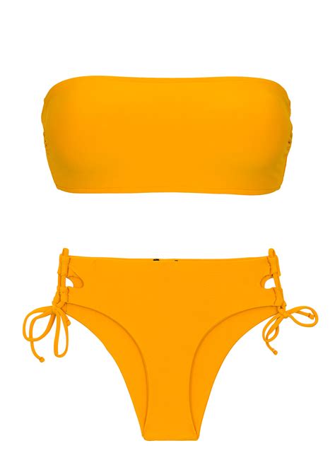 Orange Bandeau Pull On Bikini With Double Side Tie Bottom Set Uv