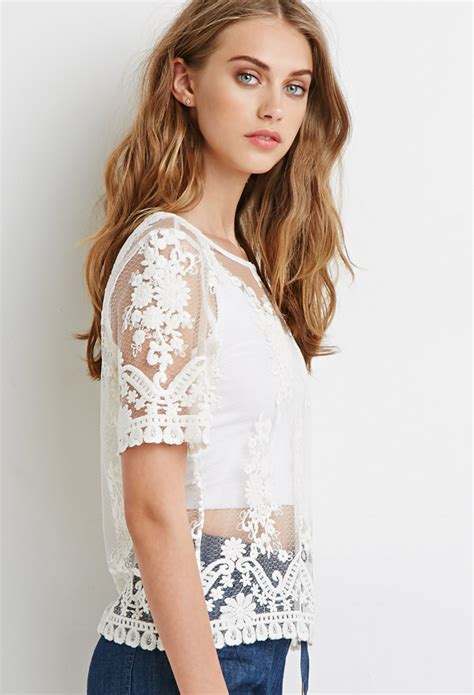 Lyst Forever 21 Sheer Floral Embroidered Top Youve Been Added To The