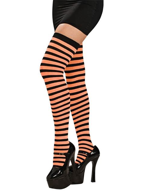 Sexy Striped Black And Orange Thigh Highs Stockings