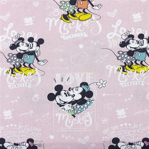 tissu en coton minnie et mickey mouse love