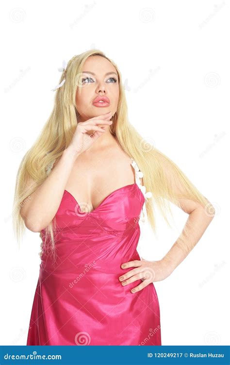 beautiful woman in pink dress posing stock image image of model beautiful 120249217