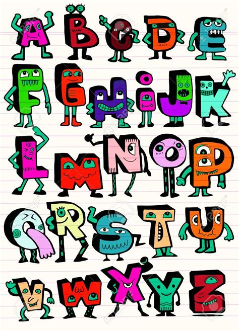 Hand Getekend Grappig Monster Alfabet Ge Soleerde Letters Doodle Font