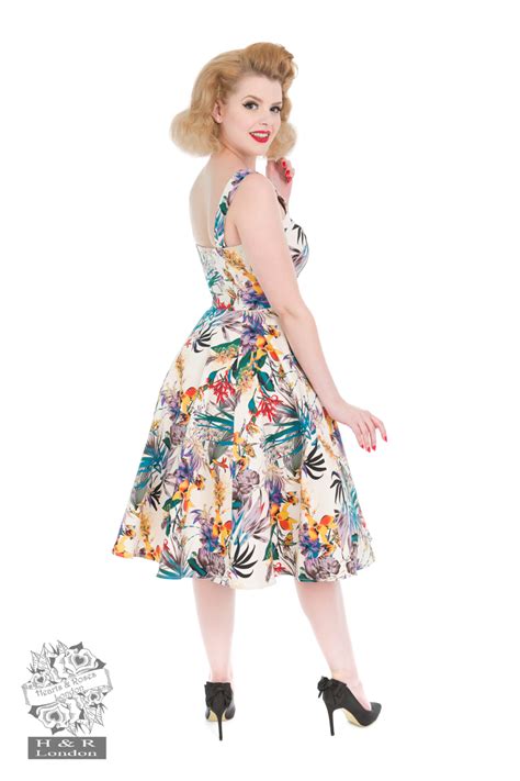 Pansies Floral Swing Dress In Beige Hearts And Roses London