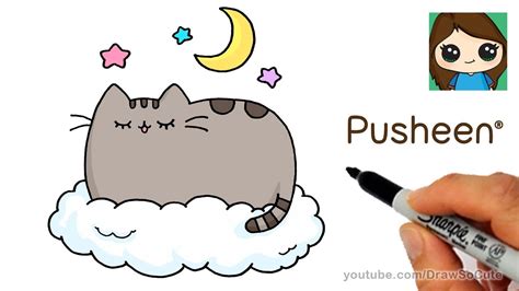how to draw pusheen cat on a cloud easy