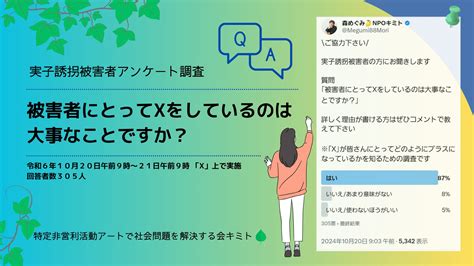 実子誘拐被害者アンケート調査～被害者にとって「x」は大事？～ 特定非営利活動法人アートで社会問題を解決する会キミトのプレスリリース