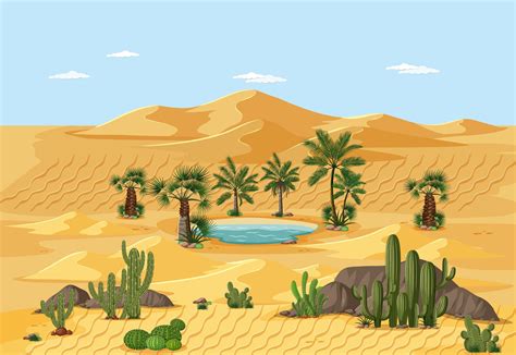 Desert Oasis Landscape 1337858 Vector Art At Vecteezy