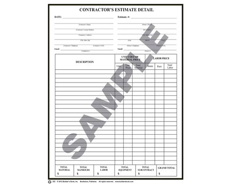 222 - Contractor's Estimate Detail (Package of 10 ...