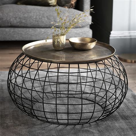 Round Brass Tray Top Coffee Table Set Of 2 Brass Wire Tray Tables