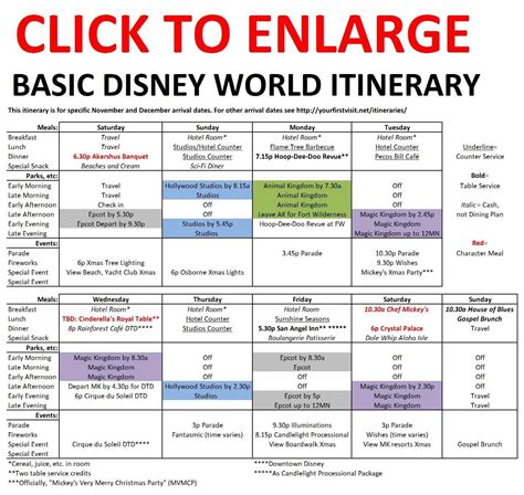 Disney World Itinerary Template For November 2020 Calendar Template