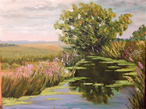 River Landscape Summer Painting Original Artwork Rural Etsy Summer