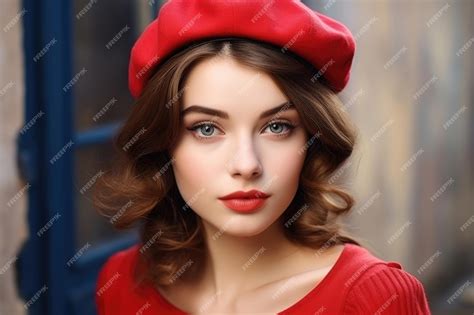Premium Ai Image Beautiful French Woman Wearing A Red Beret