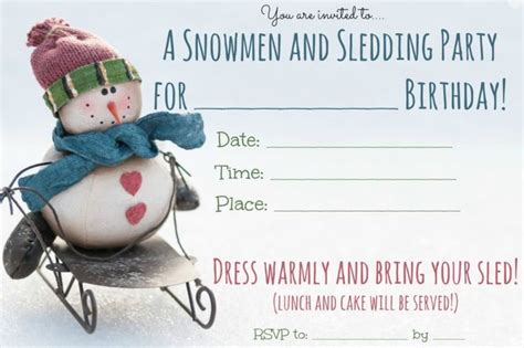 Snowmen And Sledding Party Blank Invite 768×512 Winter Birthday