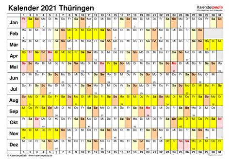 Die arbeitstage 2021 in thüringen werden aus 365 kalendertagen, abzüglich den 6 gesetzlichen feiertagen im bundesland thüringen die auf kein wochenende fallen, sowie den 52 samstagen und 52 sonntagen errechnet. Kalender 2021 Thüringen Pdf : Ferien Thüringen 2021 ...