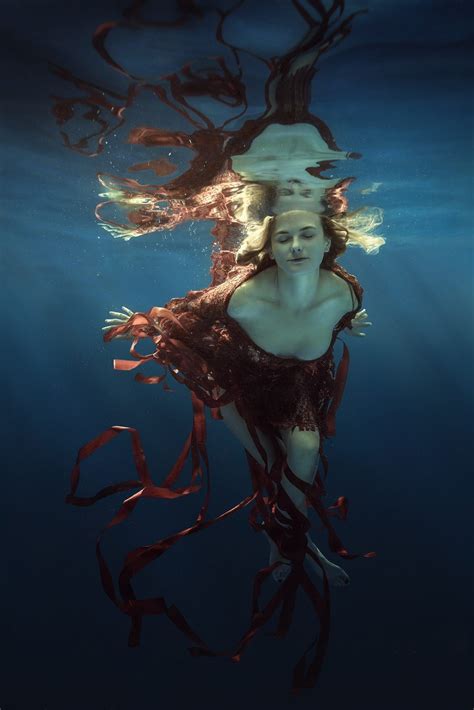 The Girl In A Red Dress With Ribbons Under Water Girl In Water