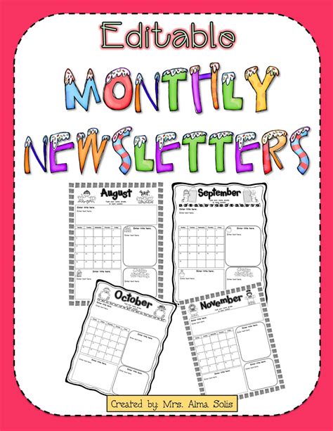 Mrs Soliss Teaching Treasures Monthly Newsletters Editable