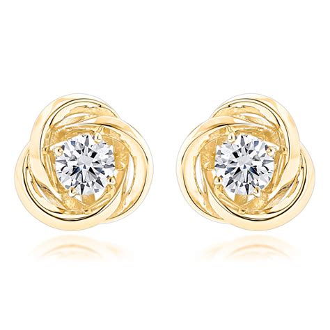 14k Yellow Gold Love Knot Diamond Earrings Solitaire Studs 14ct 001123