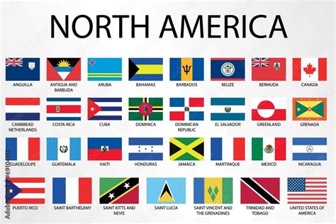 Alphabetical Country Flags For The Continent Of North America Stock