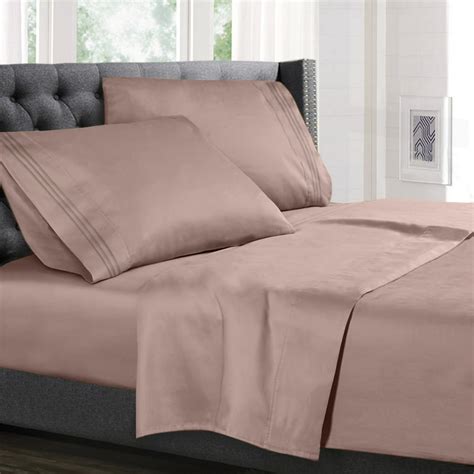 Rvshort Queen Size Bed Sheets Set Taupe Luxury Bedding Sheets Set 4