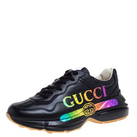 Gucci Black Leather Rhyton Gucci Logo Sneakers Size 42 Gucci The