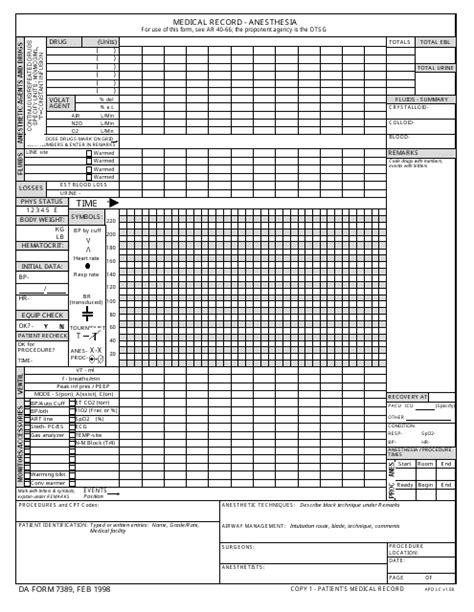 Form 7389 Download Fillable Pdf Medical Record Anesthesia