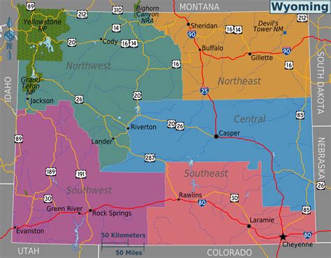 Large regions map of the state of Wyoming | Vidiani.com | Maps of all