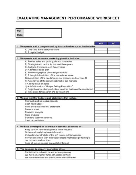 Performance Management Document Template Business Worksheet Employee
