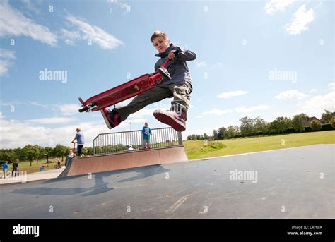 Scooter Rider In Urban Skate Park Eaton Park Norwich Norfolk