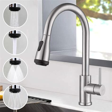 Buy Kitchen Taps With Pull Out Spray Brushed Steel Amazing Force Modern