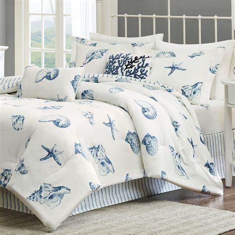 Sometimes a lightweight bedspread isn't warm enough and needs to be replaced with a queen or king comforter set on chilly nights and mornings. Beach House Seashell Coastal Comforter Bedding