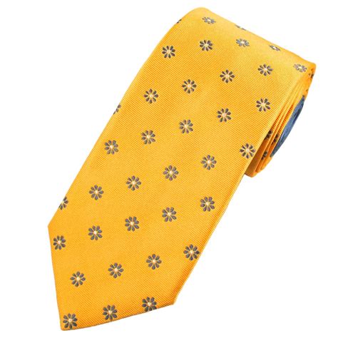 Profuomo Yellow And Blue Flower Patterned Mens Silk Designer Tie From