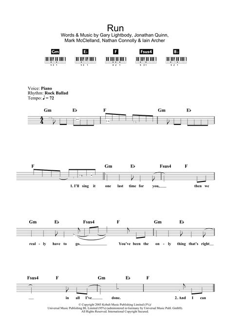 Run Sheet Music Leona Lewis Piano Chordslyrics