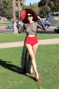 Blanca Blanco Wearing A Fishnet Top And No Bra In The Park In La