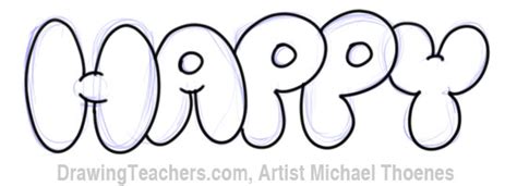 How to make bubble letters in word | techwalla.com. Bubble Letters - HAPPY in Bubble Style Graffiti Letters