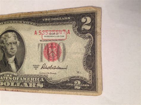 1953 A 2 Dollar Currency Bill Rare Old Money Red Seal