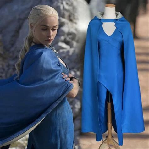 Free Shipping Game Of Thrones Daenerys Targaryen Linen Blue Dress Cosplay Costume Women Dress