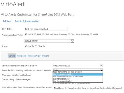 sharepoint alerts and reminders web part via email and sms virtosoftware