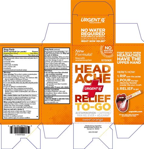 Headache Relief To Go Breakthrough Products Inc Fda Package Insert