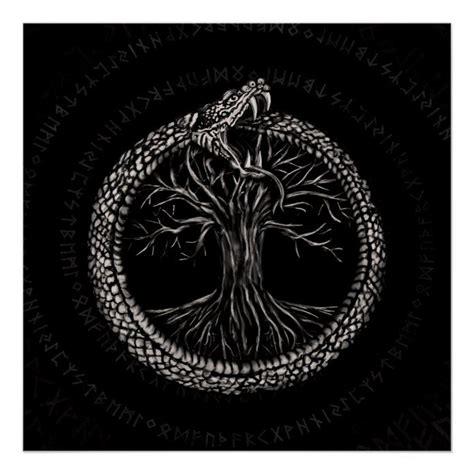 Ouroboros With Tree Of Life Poster Zazzle Ouroboros Art Ouroboros