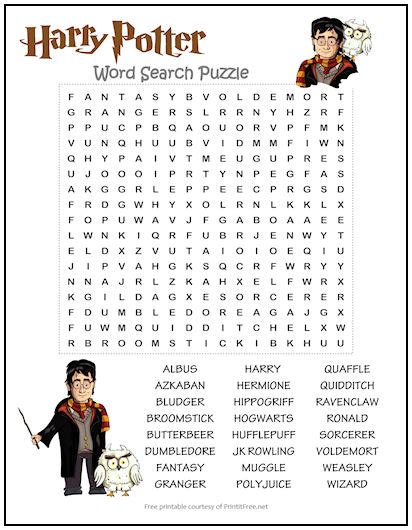 Free Printable Crossword Puzzles Harry Potter