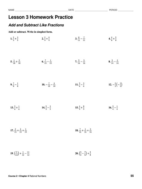 Course 2 Chapter 4 Rational Numbers Worksheet Answers