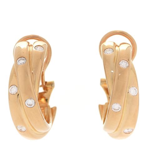 CARTIER 18K Yellow Gold Diamond Trinity Hoop Earrings 934716 FASHIONPHILE