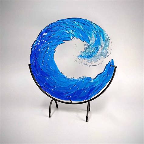 Ocean Wave Fused Glass Sculpture Wowelo
