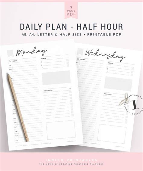 Paper And Party Supplies Paper Printable Day Planner Letter Size Daily